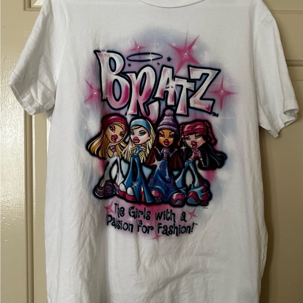 Dolls Kill White Bratz Graphic Tee with Pink & Blue Accents